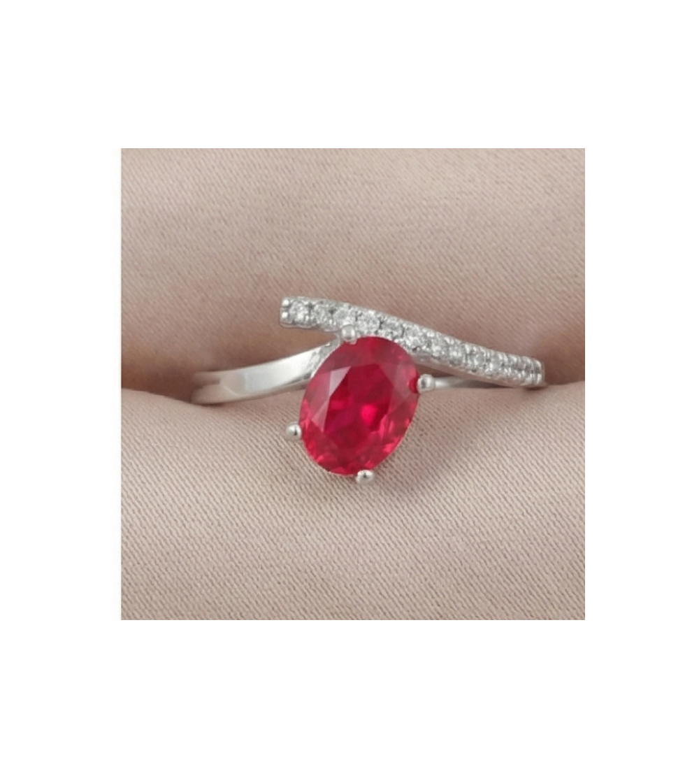 Silver Ruby Marquise Ring – Elegant Red Stone in Silver Finish