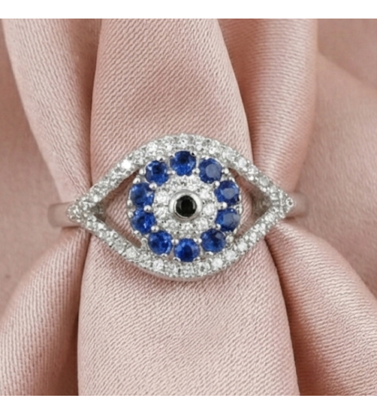 Silver Evil Eye Ring – Blue and White CZ Protection Jewelry