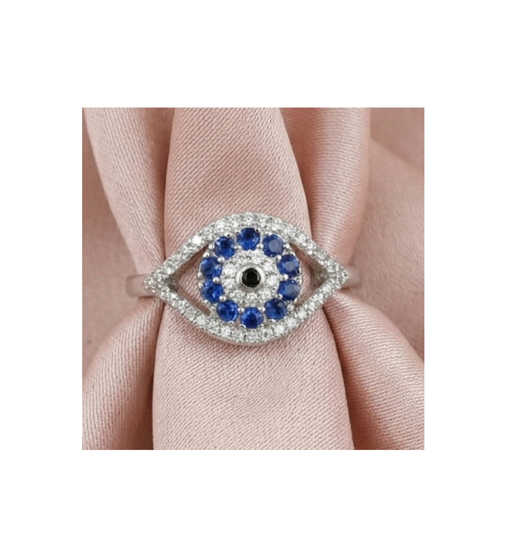 Silver Evil Eye Ring – Blue and White CZ Protection Jewelry