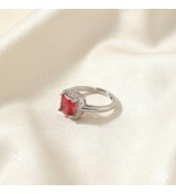 Silver Ruby Halo Ring – Cushion-Cut Red Stone with CZ Halo