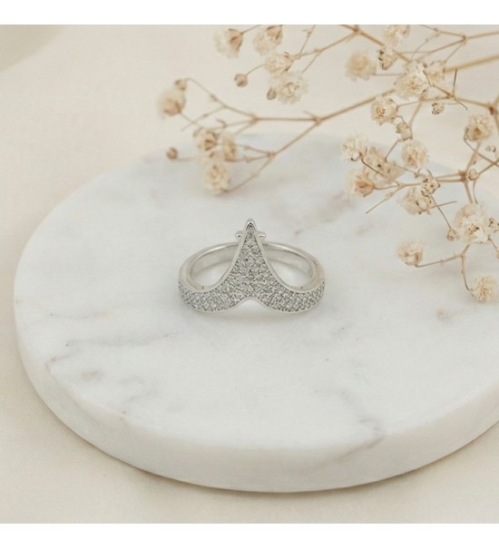 Silver Crown Ring – Pavé CZ Tiara Design in Silver Finish