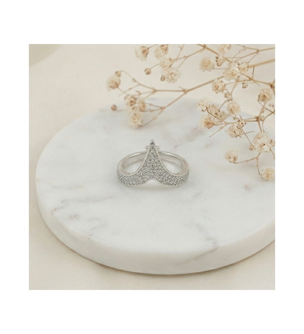 Silver Crown Ring – Pavé CZ Tiara Design in Silver Finish