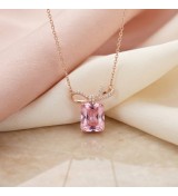 Blue Gemstone Bow Pendant Necklace – Rose Gold Finish