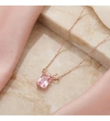 Blue Gemstone Bow Pendant Necklace – Rose Gold Finish