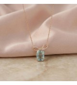 Blue Gemstone Bow Pendant Necklace – Rose Gold Finish
