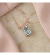 Blue Gemstone Bow Pendant Necklace – Rose Gold Finish