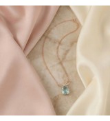 Blue Gemstone Bow Pendant Necklace – Rose Gold Finish