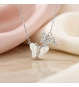 Dual Butterfly Pendant Necklace – Silver Finish