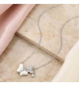 Dual Butterfly Pendant Necklace – Silver Finish