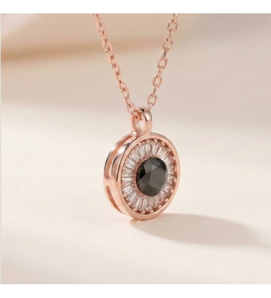 Round Halo Pendant Necklace – Rose Gold and SIlver