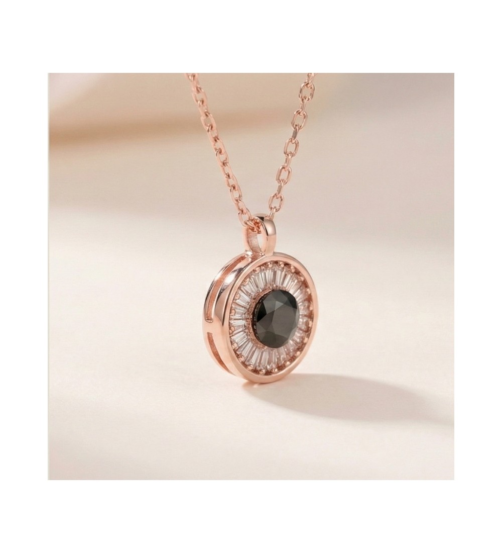 Round Halo Pendant Necklace – Rose Gold and SIlver