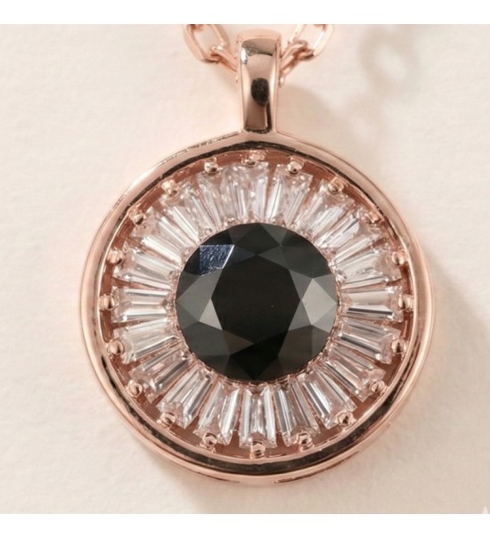 Round Halo Pendant Necklace – Rose Gold and SIlver