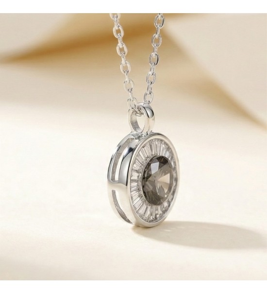 Round Halo Pendant Necklace – Rose Gold and SIlver