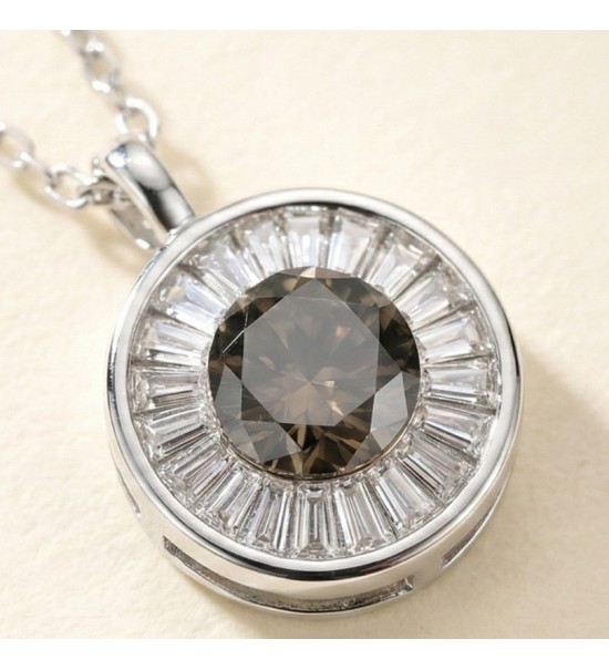 Round Halo Pendant Necklace – Rose Gold and SIlver