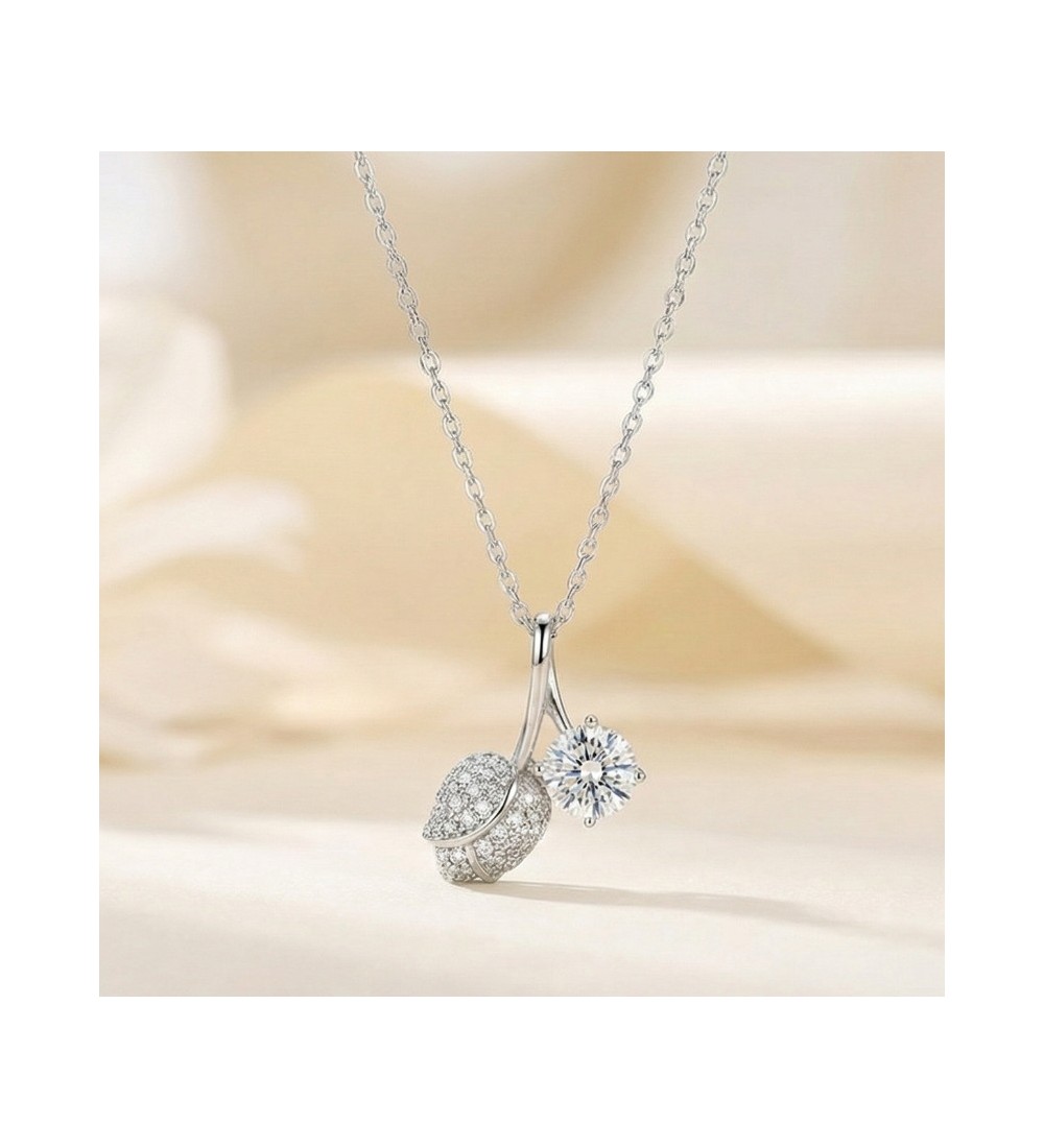 Leaf & Crystal Pendant Necklace – Silver Finish