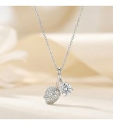 Leaf & Crystal Pendant Necklace – Silver Finish