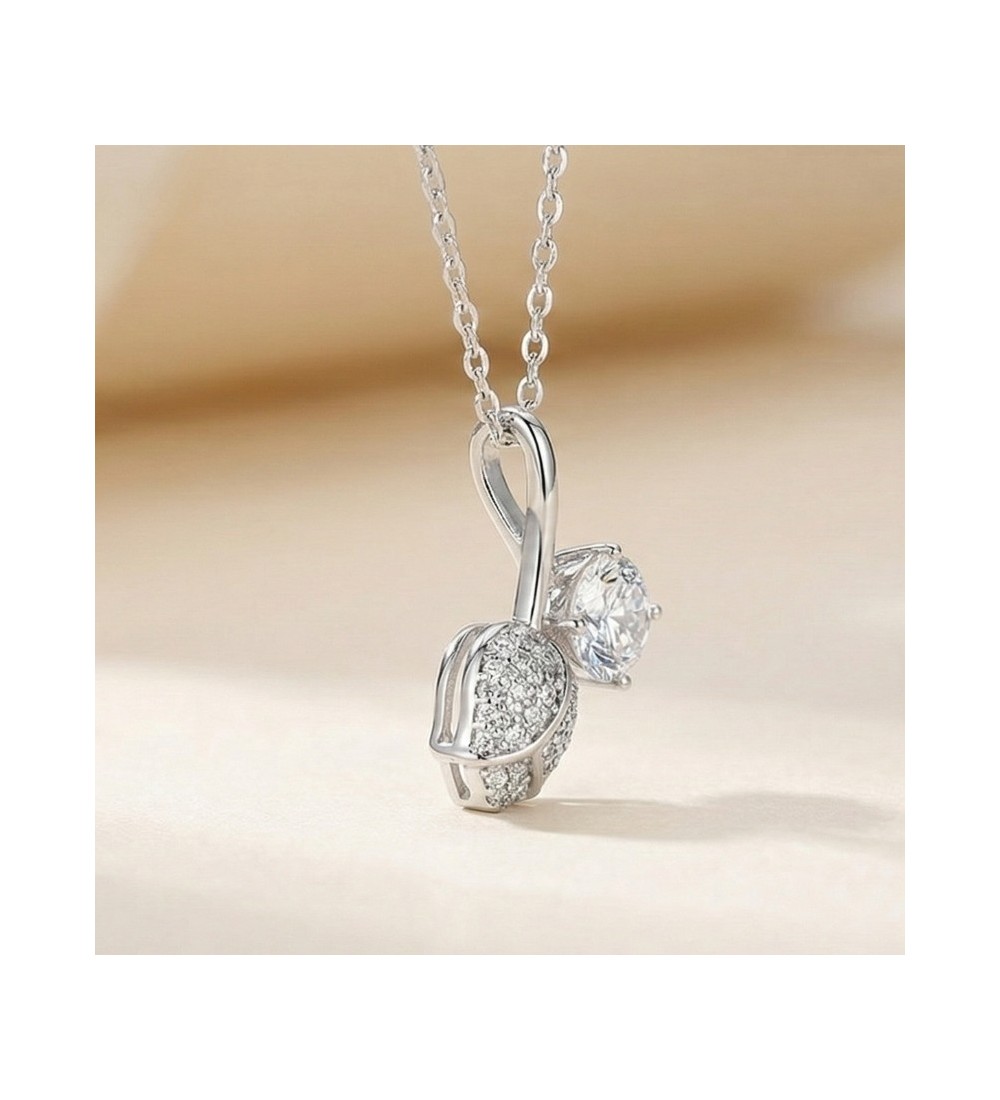 Leaf & Crystal Pendant Necklace – Silver Finish
