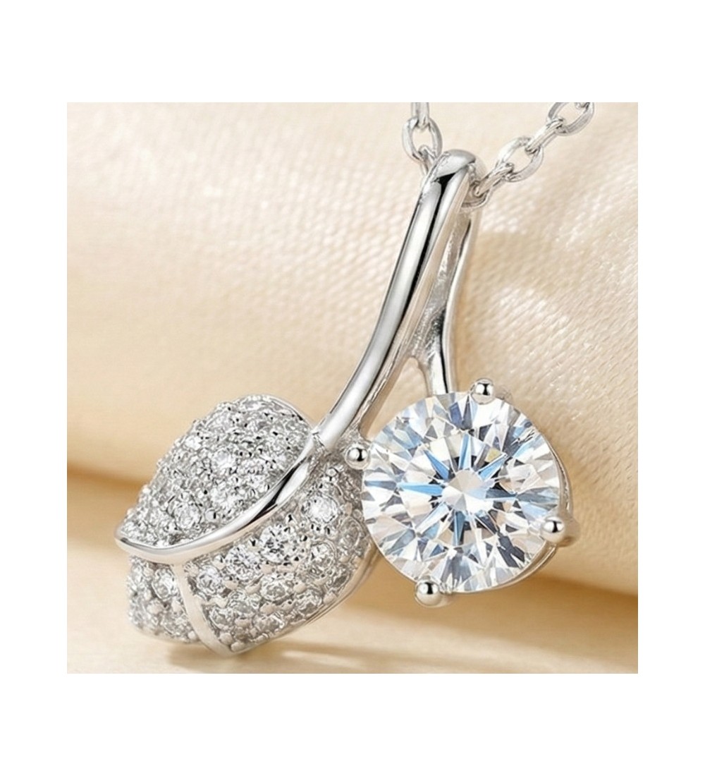 Leaf & Crystal Pendant Necklace – Silver Finish