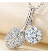 Leaf & Crystal Pendant Necklace – Silver Finish