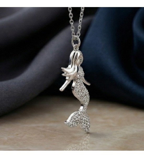 Mermaid Pendant Necklace – Silver Finish