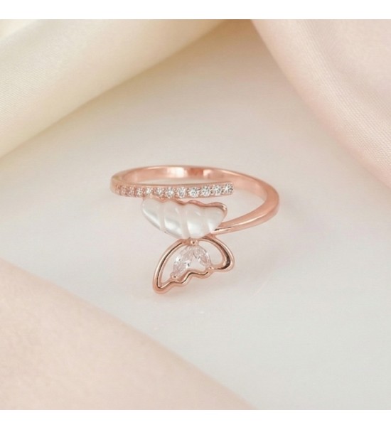 Ethereal Wings Ring – Rose Gold | Enamel Butterfly Zircon Ring