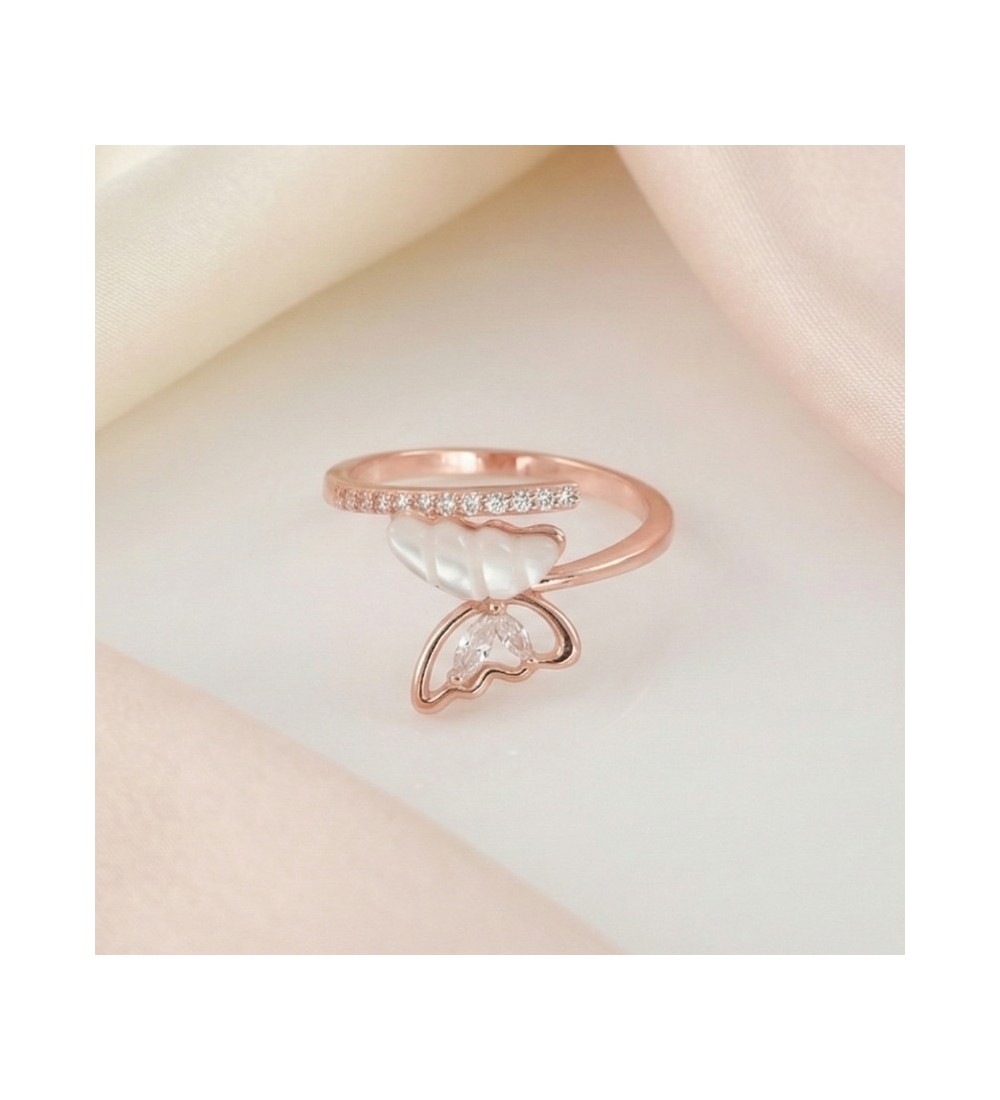 Ethereal Wings Ring – Rose Gold | Enamel Butterfly Zircon Ring
