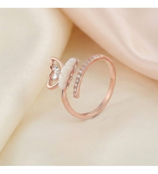 Ethereal Wings Ring – Rose Gold | Enamel Butterfly Zircon Ring