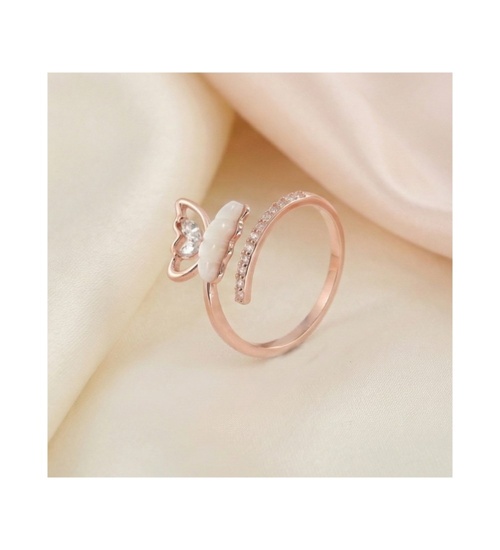 Ethereal Wings Ring – Rose Gold | Enamel Butterfly Zircon Ring