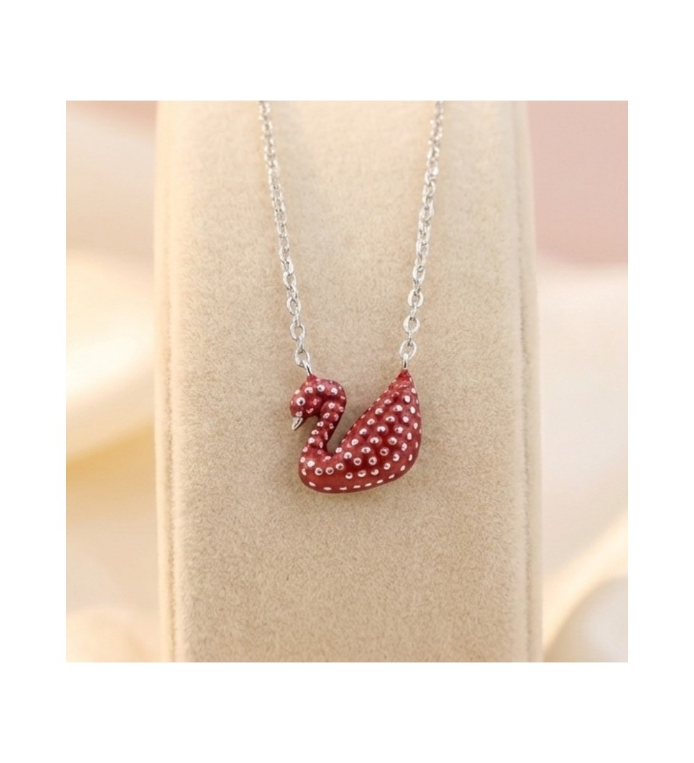 Red Swan Pendant Necklace – Silver Finish