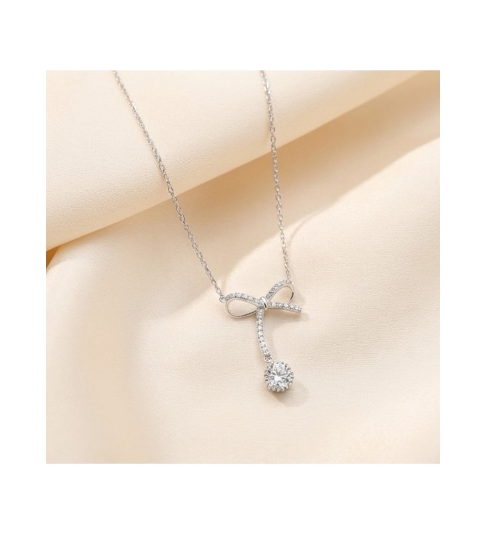 Bow Charm Pendant Necklace – Silver