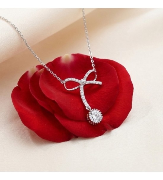 Bow Charm Pendant Necklace – Silver