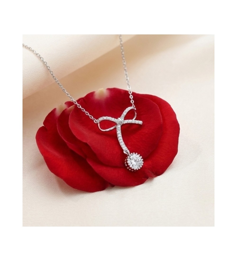 Bow Charm Pendant Necklace – Silver