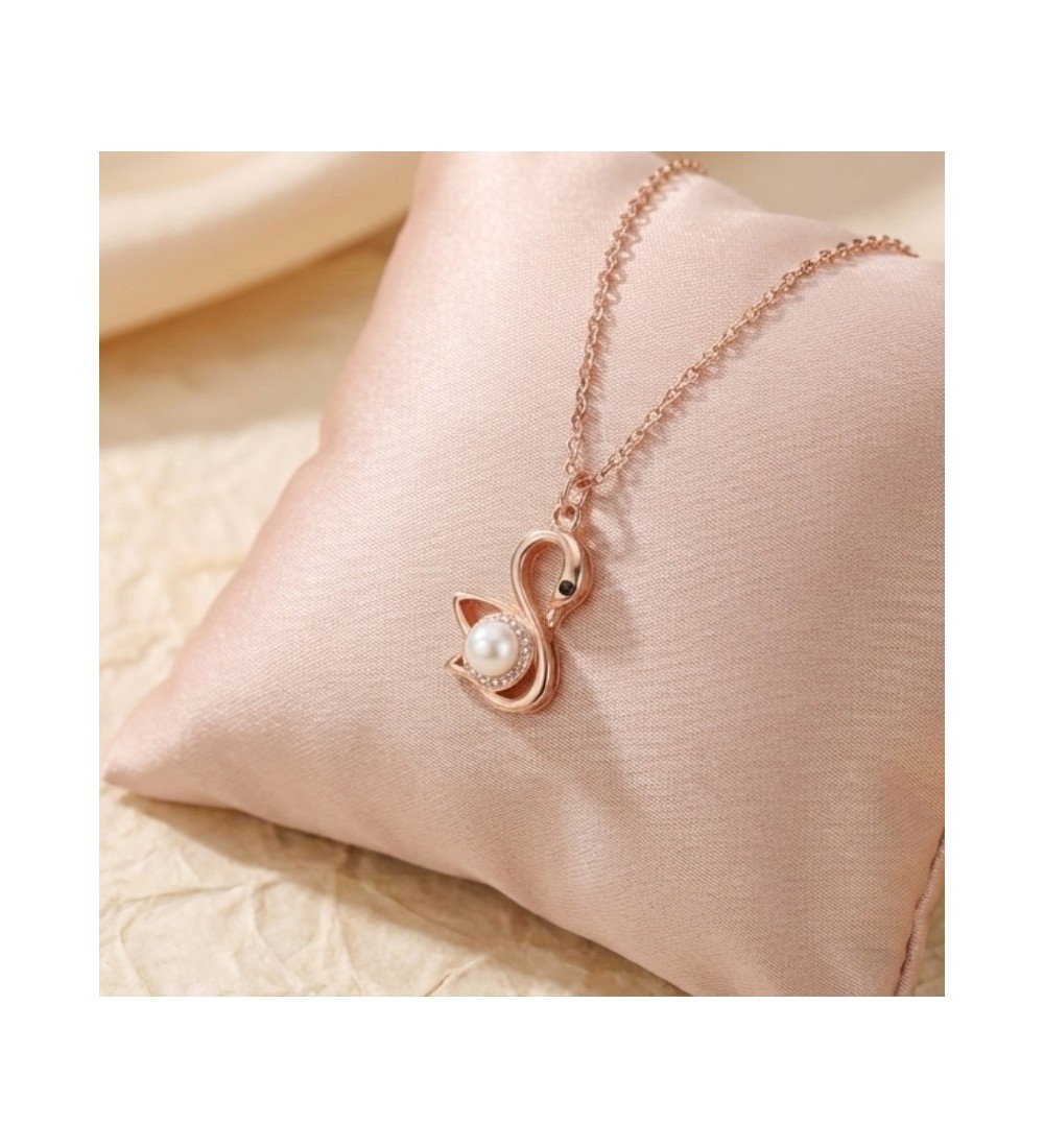 Swan Pearl Pendant Necklace – Rose Gold