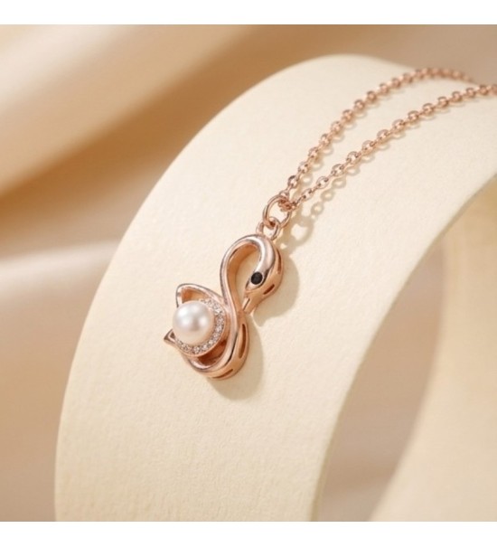 Swan Pearl Pendant Necklace – Rose Gold
