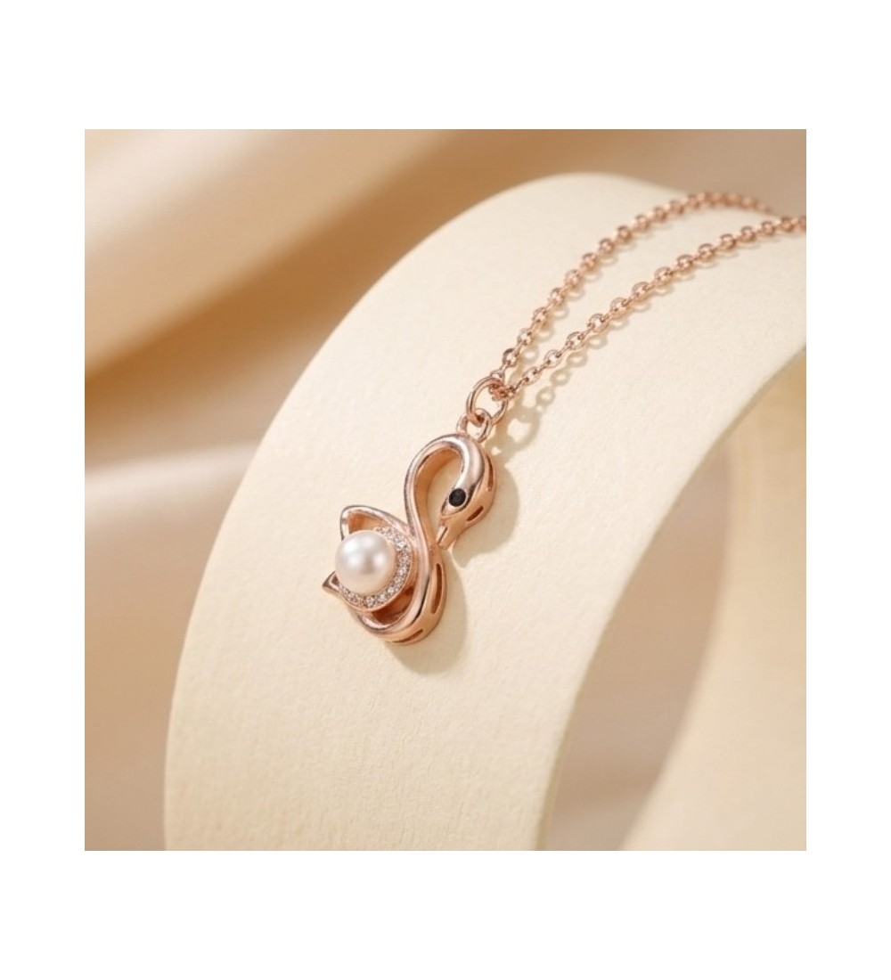 Swan Pearl Pendant Necklace – Rose Gold