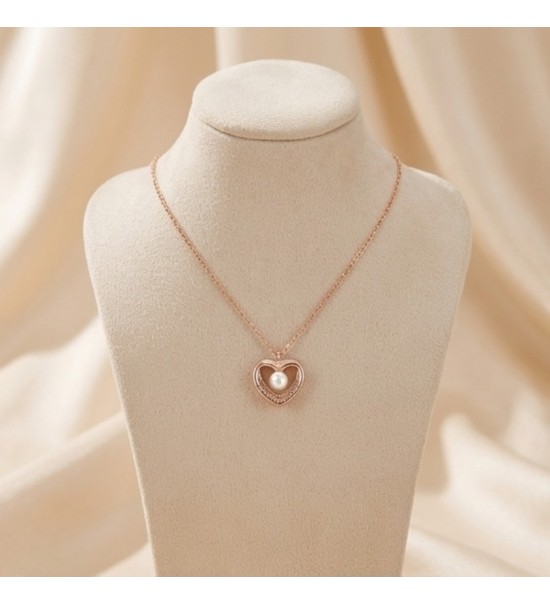 Pearl Heart Pendant Necklace – Rose Gold