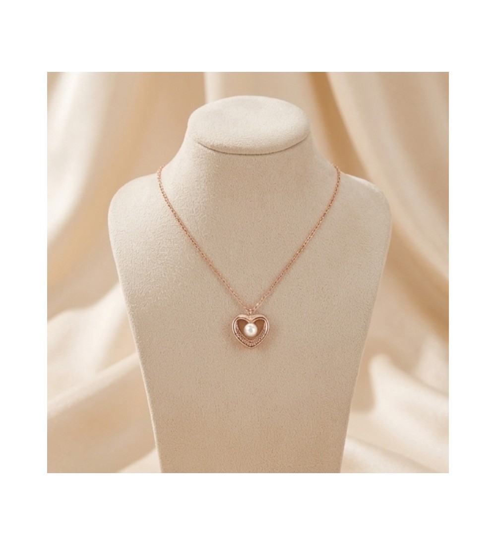Pearl Heart Pendant Necklace – Rose Gold