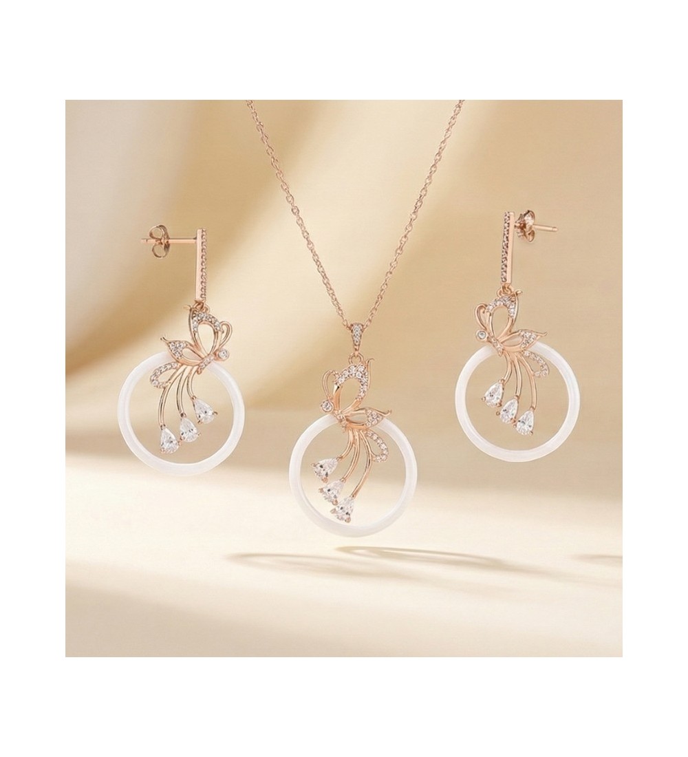 Butterfly Bloom Necklace & Earrings Set – Rose Gold Finish with Zircon Stones
