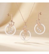 Butterfly Bloom Necklace & Earrings Set – Rose Gold Finish with Zircon Stones