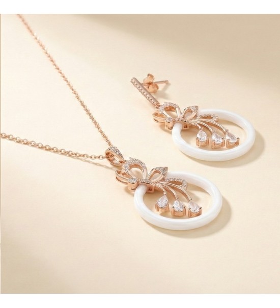 Butterfly Bloom Necklace & Earrings Set – Rose Gold Finish with Zircon Stones