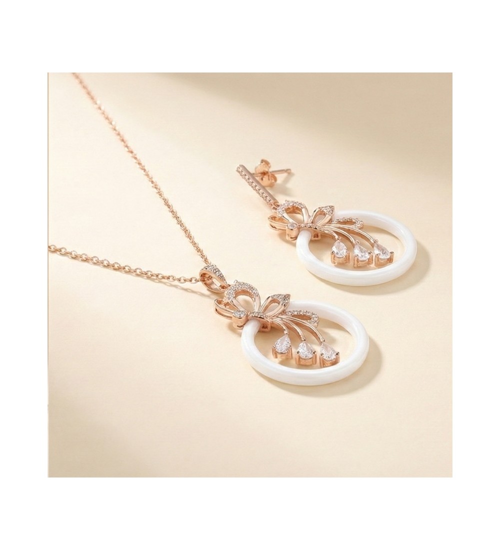Butterfly Bloom Necklace & Earrings Set – Rose Gold Finish with Zircon Stones