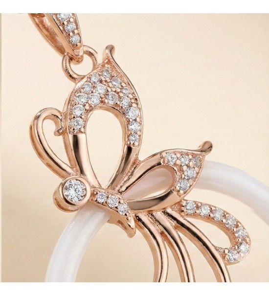 Butterfly Bloom Necklace & Earrings Set – Rose Gold Finish with Zircon Stones