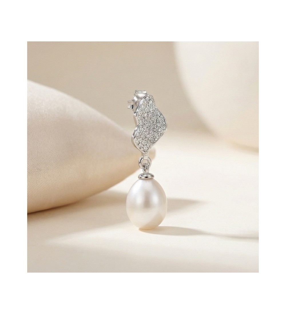 Wave Pearl Drop Earrings – Silver