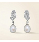 Wave Pearl Drop Earrings – Silver