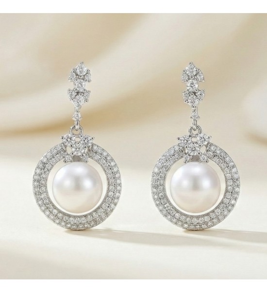 Eternal Pearl Circle Drop Earrings – Silver