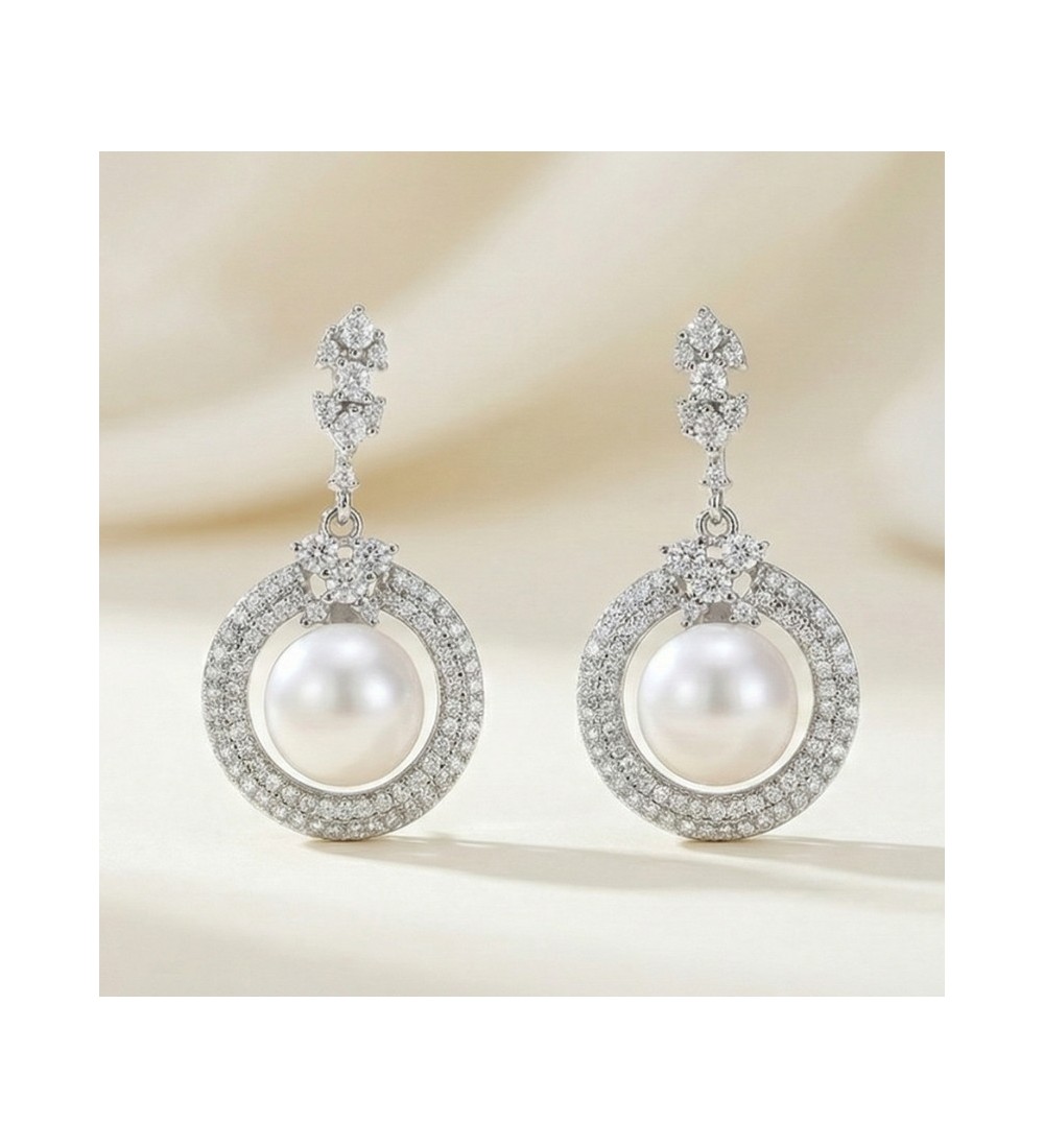 Eternal Pearl Circle Drop Earrings – Silver