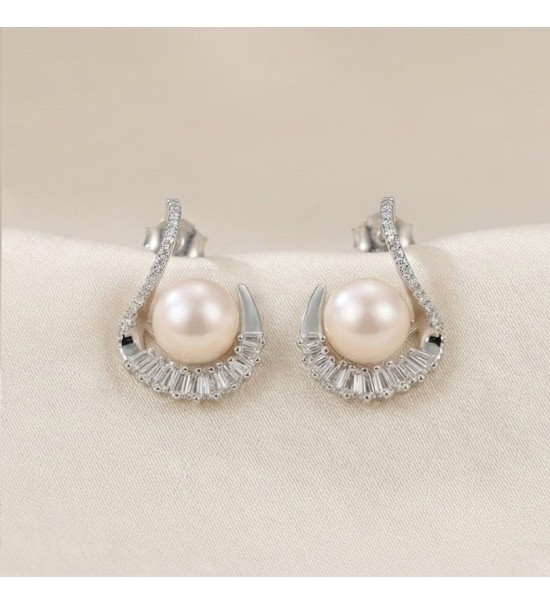 Celestial Pearl Halo Earrings – Silver