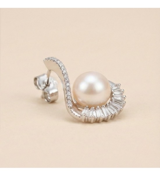Celestial Pearl Halo Earrings – Silver