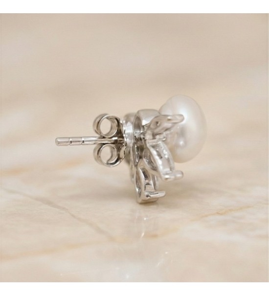 Radiant Pearl Bloom Earrings – Silver