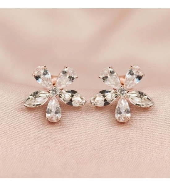 Crystal Bloom Earrings – Silver & Rose Gold Floral Studs
